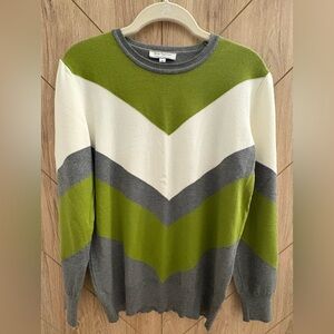 Green and Gray Crewneck Sweater with Chevron Design